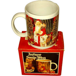 Vintage Antique Santa Claus Coffee Mug With Gifts In Front Of Christmas Tree